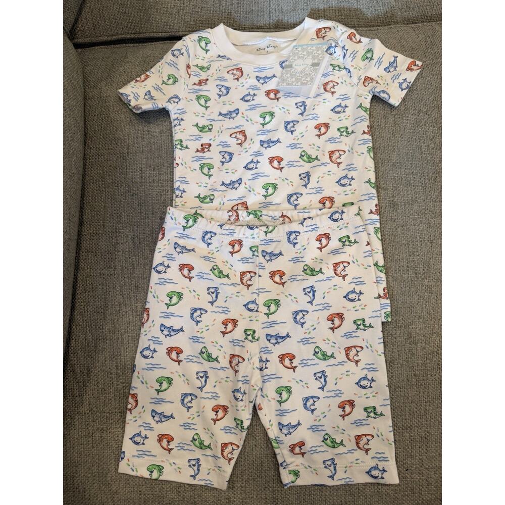 Kissy Kissy pima Cotton 2 Piece Shark Shorts Baby Boy PJ Set Sz 4 NWT